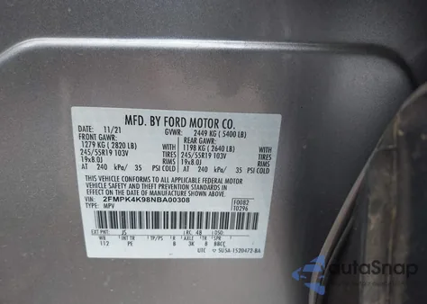 2022 Ford Edge Titanium из США, поврежденный, VIN 2FMPK4K98NBA00308